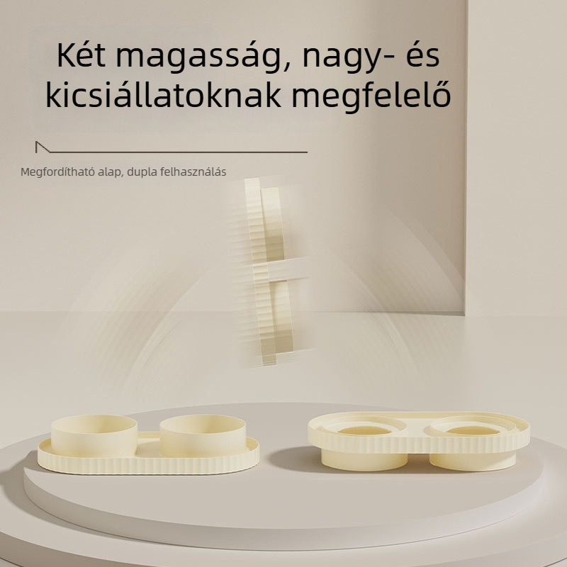 Macska étel- és víz tálak, műanyagból, két tál, anti-tipp és anti-spritz dizájnnal.