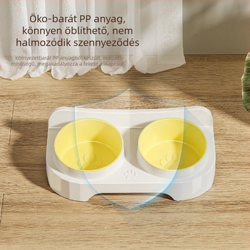 Macska etető tál, környezetbarát műanyag, két rekeszes, ferde szélű