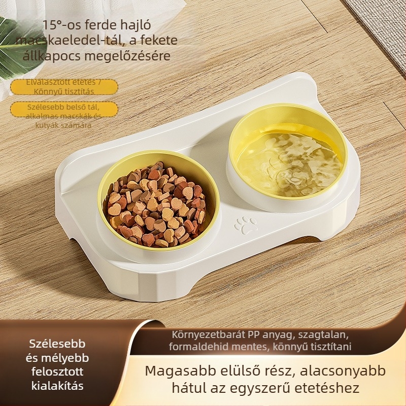 Macska etető tál, környezetbarát műanyag, két rekeszes, ferde szélű