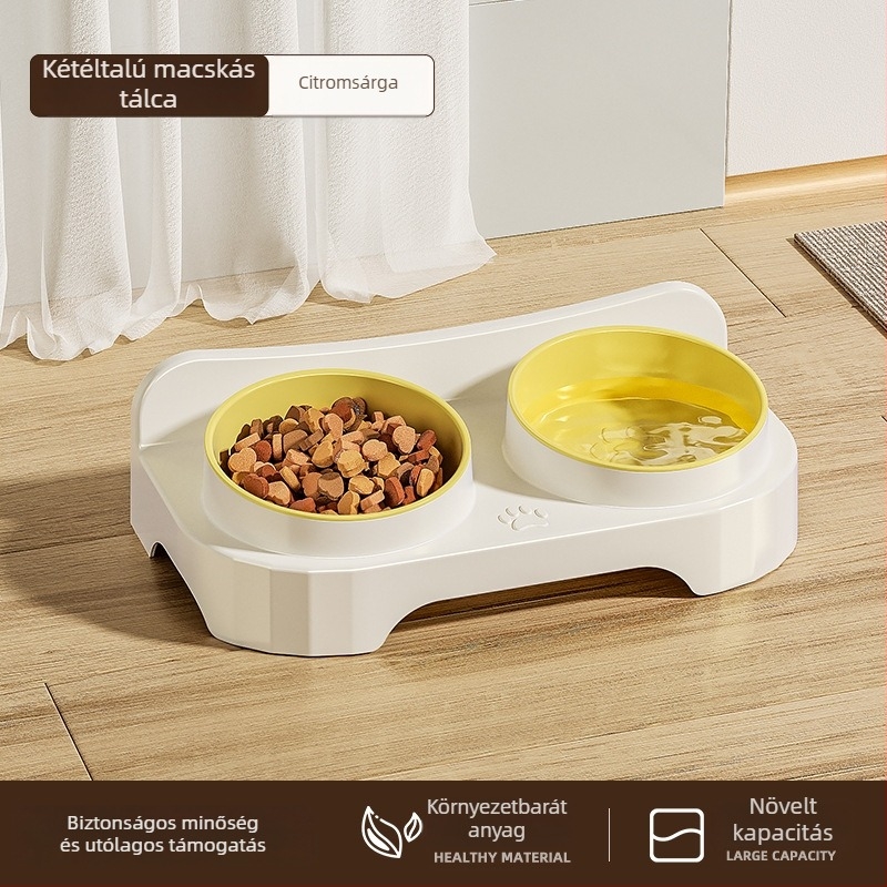 Macska etető tál, környezetbarát műanyag, két rekeszes, ferde szélű