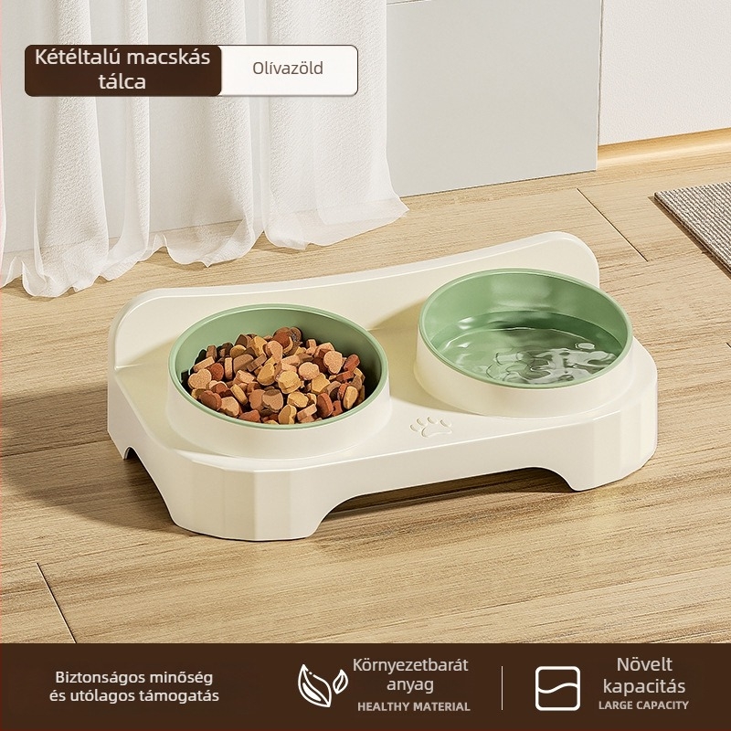 Macska etető tál, környezetbarát műanyag, két rekeszes, ferde szélű