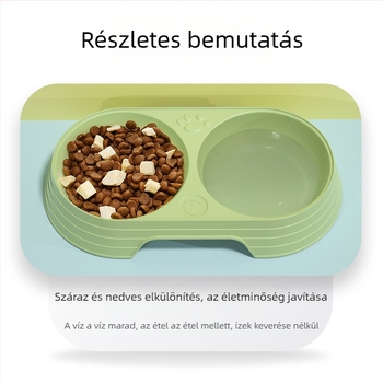 Műanyagból készült macska etető- és itatál, dupla tál, anti-tip kialakítás