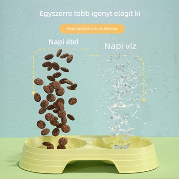 Műanyagból készült macska etető- és itatál, dupla tál, anti-tip kialakítás