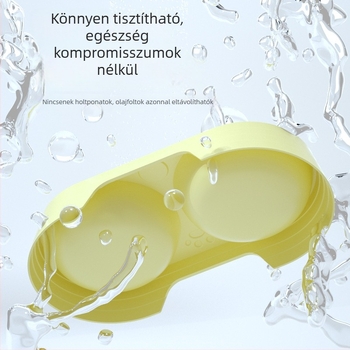 Műanyagból készült macska etető- és itatál, dupla tál, anti-tip kialakítás