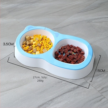 Dupla tál háziállatoknak karikatúra dizájnnal, négyzetes és kör alakú dizájn, melaminból, csúszásmentes, 300 g, Havo márka, macskáknak
