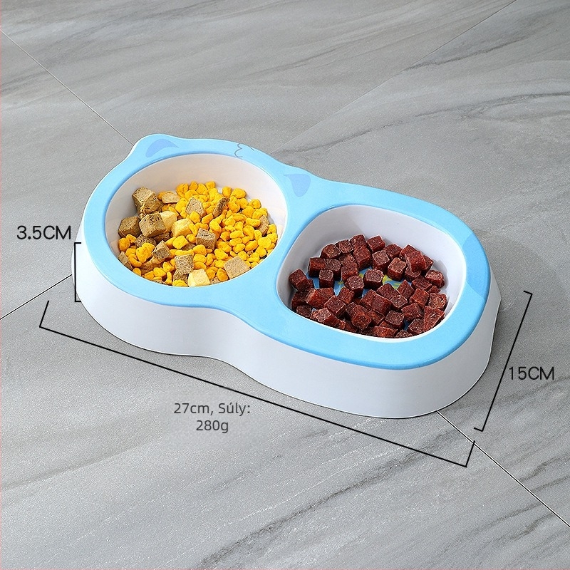 Dupla tál háziállatoknak karikatúra dizájnnal, négyzetes és kör alakú dizájn, melaminból, csúszásmentes, 300 g, Havo márka, macskáknak