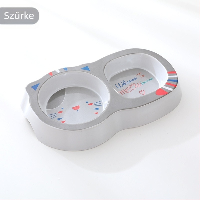Dupla tál háziállatoknak karikatúra dizájnnal, négyzetes és kör alakú dizájn, melaminból, csúszásmentes, 300 g, Havo márka, macskáknak