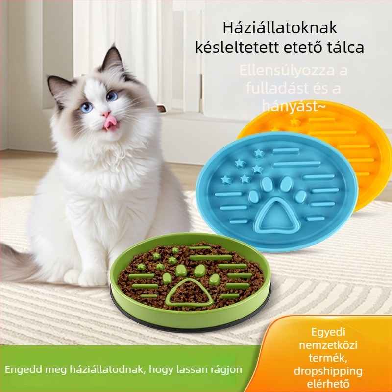 Macska lassú etető tál, megakadályozza a fulladást, csúszásmentes, hányás elleni, nyalogatós párna (Anyag: PP)