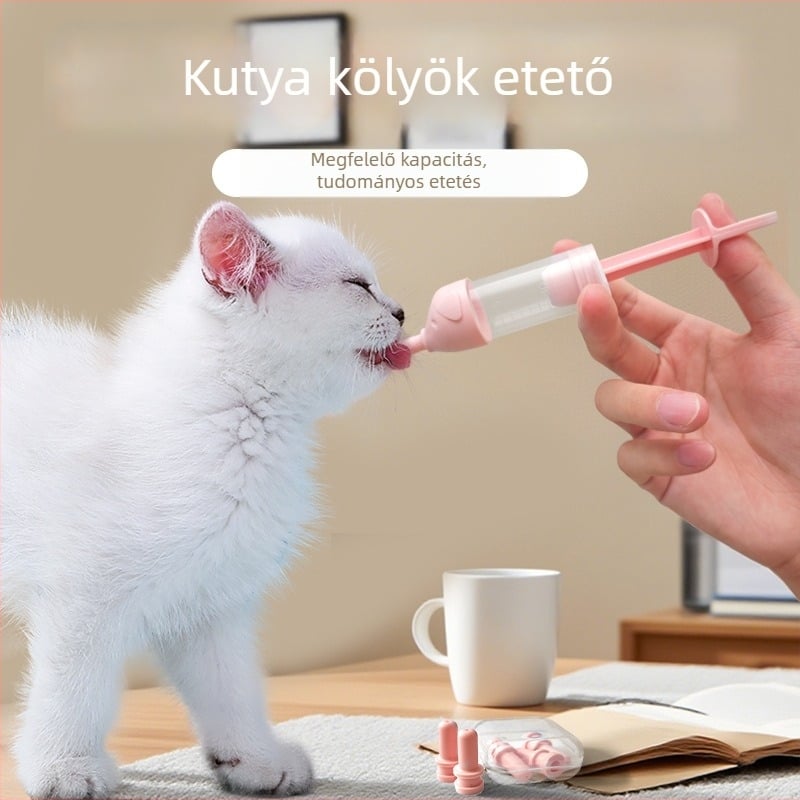 Újszülött cicák etetőeszköze cumisüveggel és szívófejjel, műanyag, macskáknak, időszakos etetés