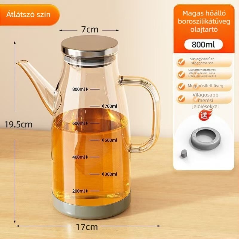 Sascsőrös olajtartó kanna, szivárgásmentes, nagy kapacitású üveg, hőálló, automatikus nyitás-zárás fedél