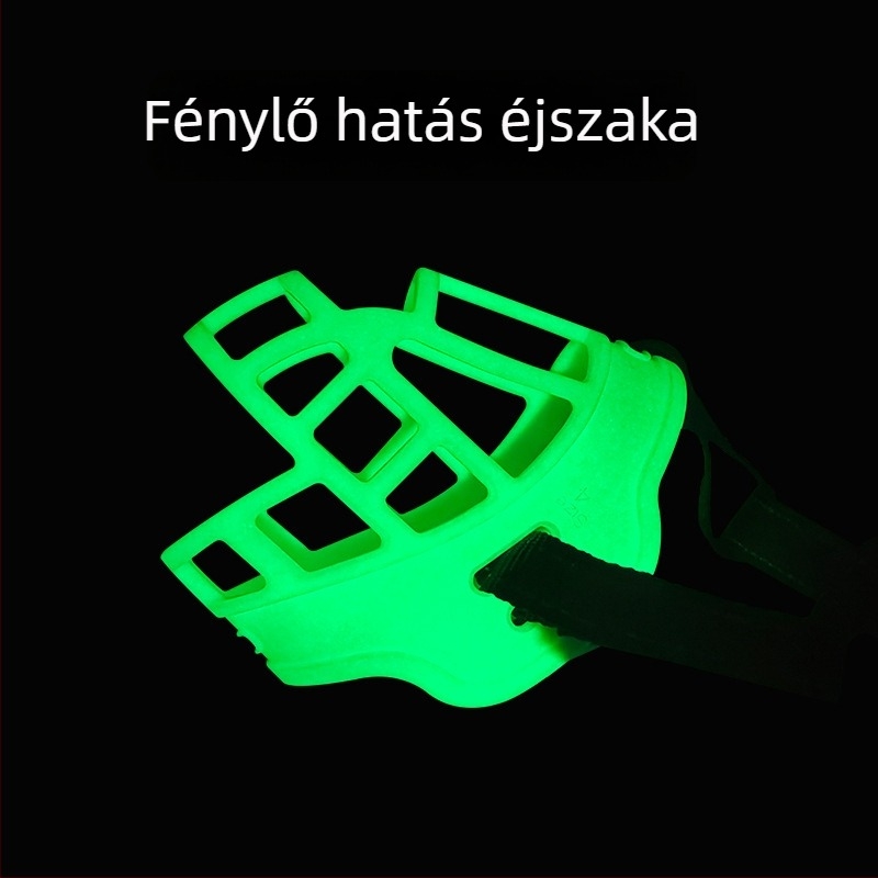 Plasztikus kutyaszájkosár foszforeszkáló anyaggal éjszakai biztonsággal, állítható, megakadályozza a harapást, nyalogatást és evést.