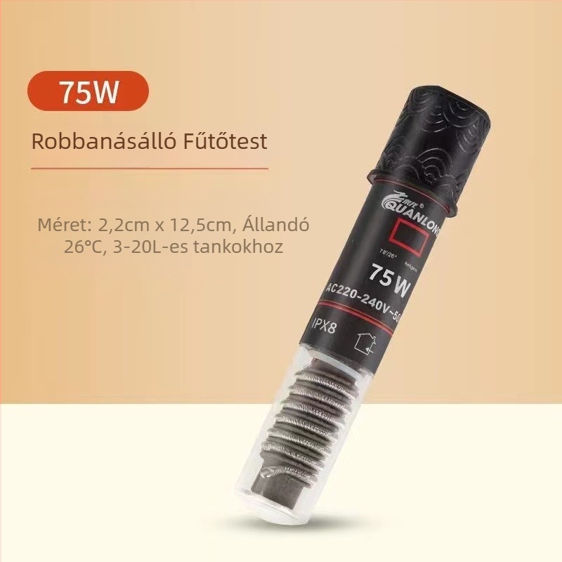 Akváriumba való fűtőrúd - mini termosztatikus fűtő, 10 W, üveg, modell Ql-222, Quanlong, 83 g