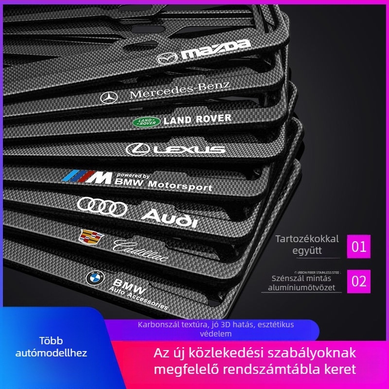 Szénszálas mintázatú rendszámtábla keret, alumínium-ötvözet, Modell Carbon 003, Alkatrész-szám Hy0068, Univerzális kompatibilitás