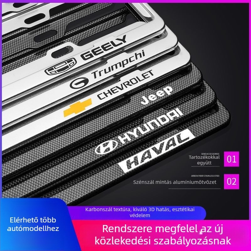 Szénszálas mintázatú rendszámtábla keret, alumínium-ötvözet, Modell Carbon 003, Alkatrész-szám Hy0068, Univerzális kompatibilitás