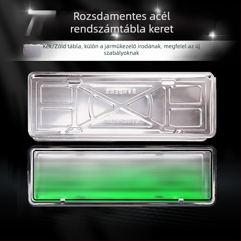 Inox acélból készült rendszámtábla keret elektromos járművekhez, universal, az új közlekedési szabályoknak megfelelő