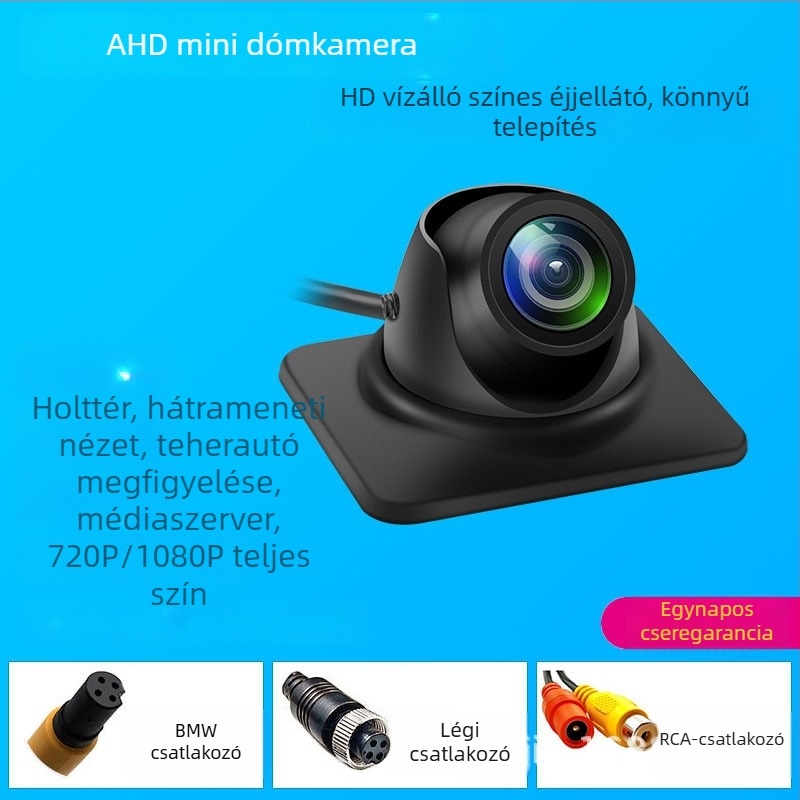 Autó holttér kamera – 190° fisheye széles látószögű optika, AHD 1080P, színes éjszakai kép, vízálló, 90°-os állítható szög
