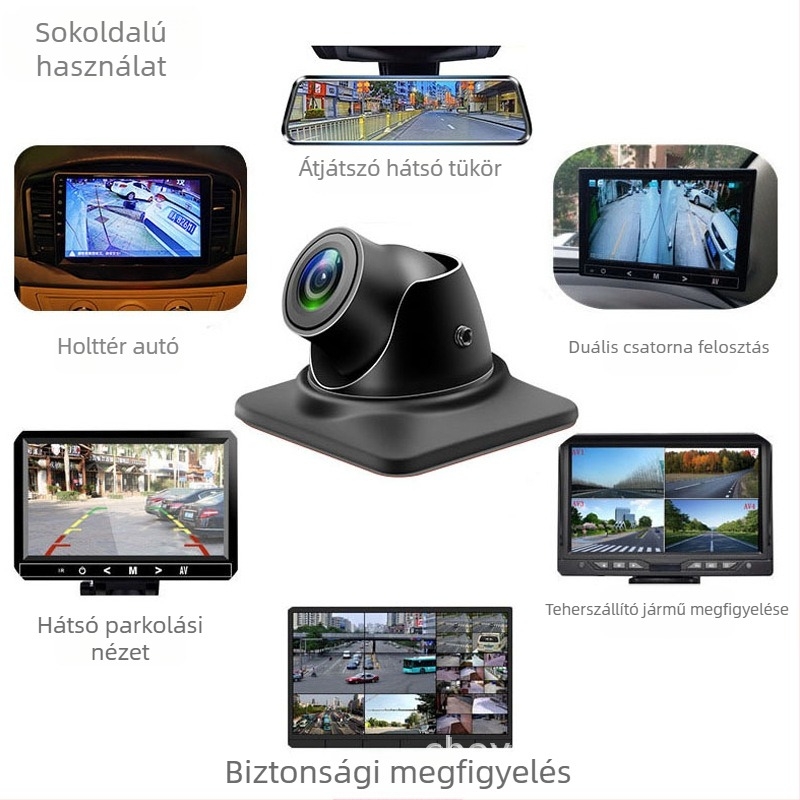 Autó holttér kamera – 190° fisheye széles látószögű optika, AHD 1080P, színes éjszakai kép, vízálló, 90°-os állítható szög