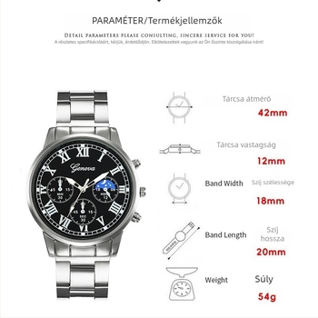 Férfi karóra fém szíjjal, elegáns üzleti kvarc óra, 42 mm-es számlap
