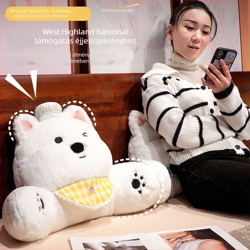 Rajzfilmszerű, aranyos West Highland White Terrier deréktámasz párna kanapéhoz és hálószobába