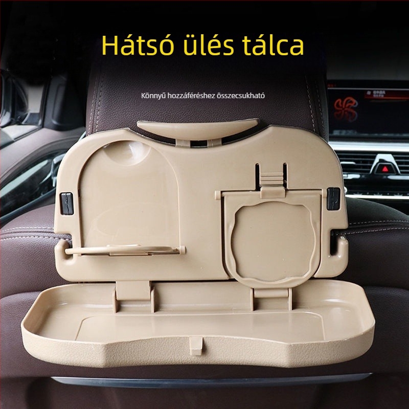 Autó hátsó üléséhez összecsukható asztal ABS műanyagból, laptop asztal, italtartó és tároló