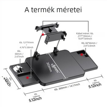 Shunwei Autóba szerelhető Többfunkciós asztal – Műanyag, 360×255 mm, Összecsukható, Csattintással rögzítés