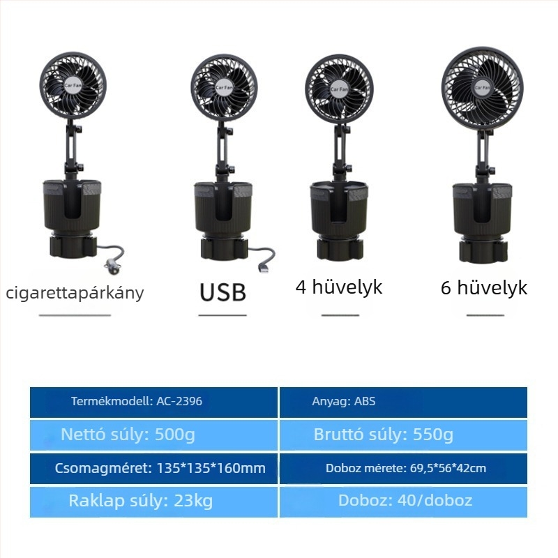Autó pohártartó ventilátor – ABS anyagú, modell Xc-sbj38, termékkód Xc-sbj38, műszerfalra szerelés, márka XCLPF