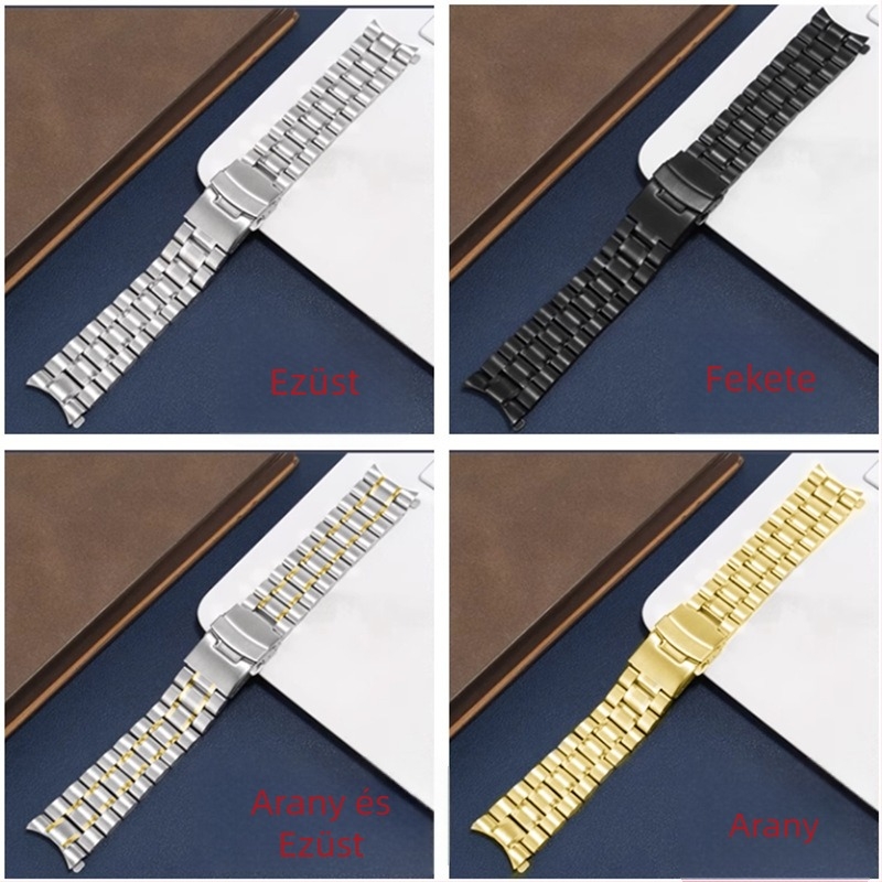Rozsdamentes acélból készült karóra szíj dupla biztonsági csattal, kompatibilis 18–24 mm-hez