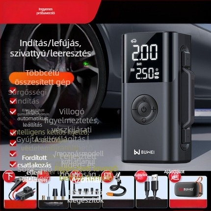 Buwei felfújható levegőpumpa és vészhelyzeti indító – mindent egyben energiaellátó egység elektromos gyújtással