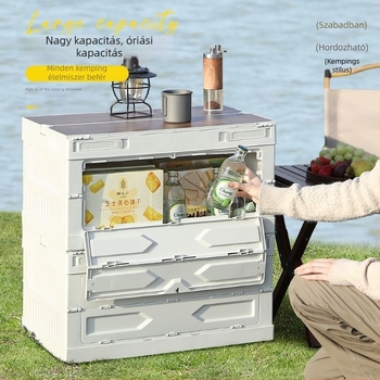 Kültéri kemping tároló doboz tartóval, piknikasztallal és autó csomagtartó rendezővel