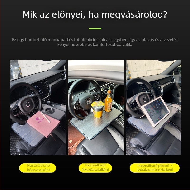 Autóba szerelhető asztal volánhoz – hordozható, univerzális irodai asztal és laptop-tartó, Jumeng, többfunkciós