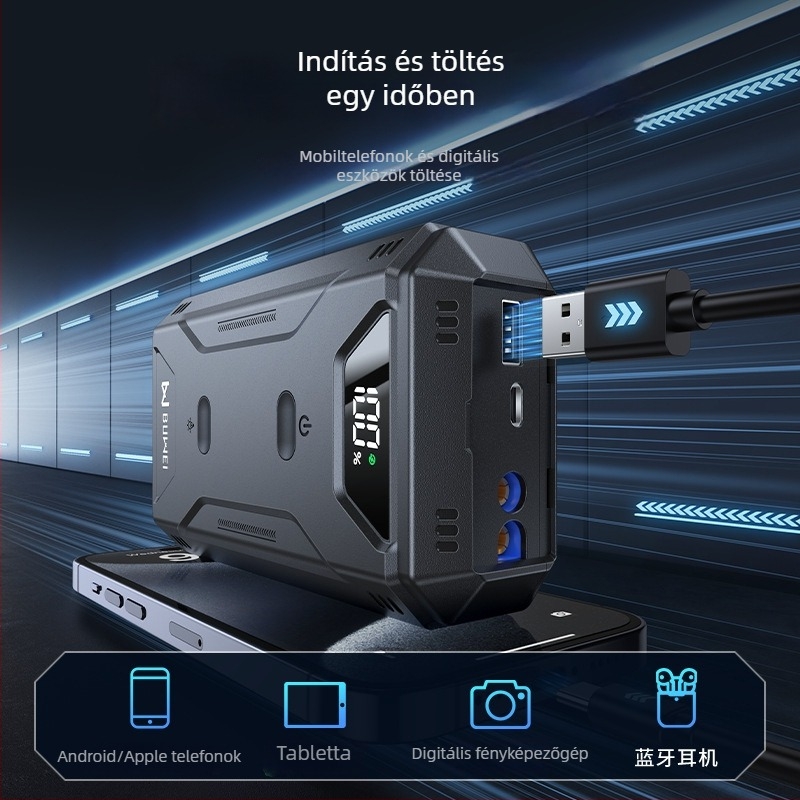 Magas kapacitású autómentő indító energiaellátó, hordozható akkumulátor, többfunkciós power bank, modell ZD02