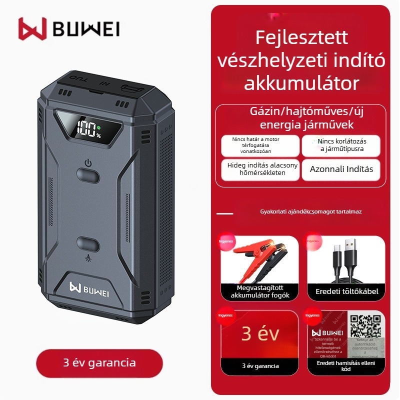 Magas kapacitású autómentő indító energiaellátó, hordozható akkumulátor, többfunkciós power bank, modell ZD02