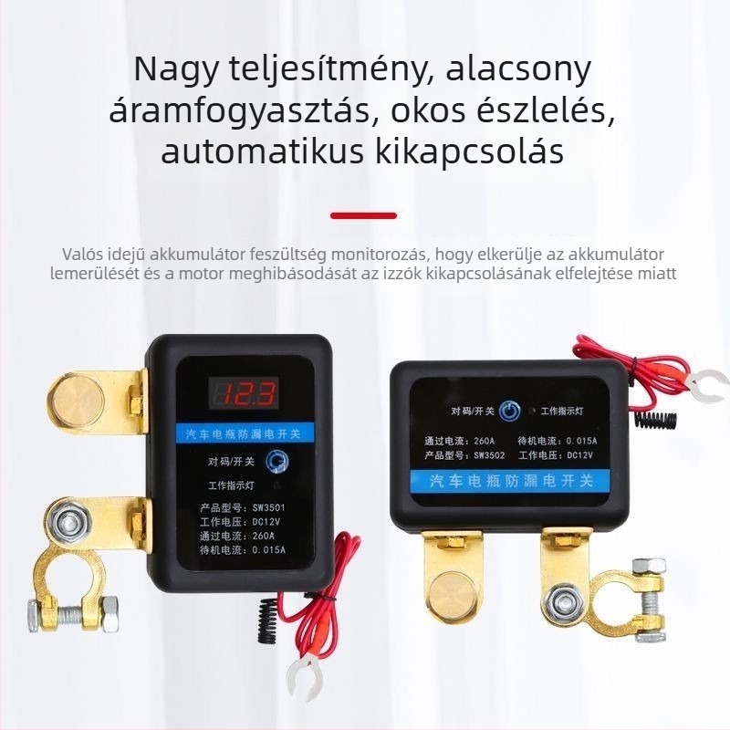 12V távirányítós főkapcsoló autóhoz automatikus kikapcsolással és intelligens szivárgásvédelmmel