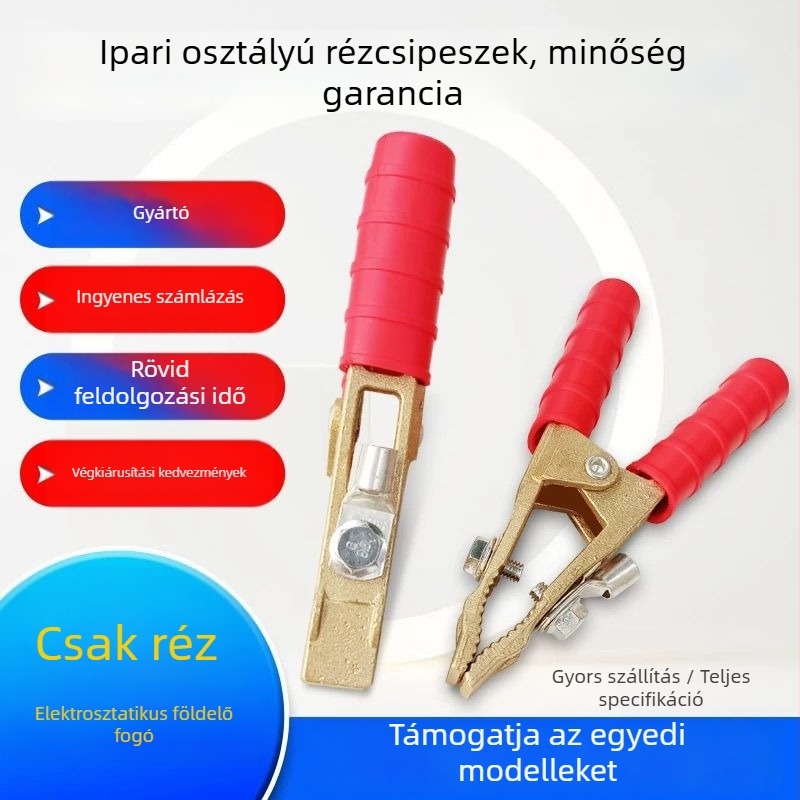 Sárgaréz akkumulátor csipesz, aligátor klipsz autóhoz indításához és földeléshez