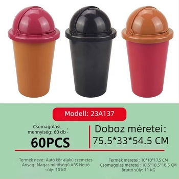 Mini autós szemetes fedéllel, ABS anyagból, modell 23a137; alkalmas az autóba, íróasztalra és nappaliba.