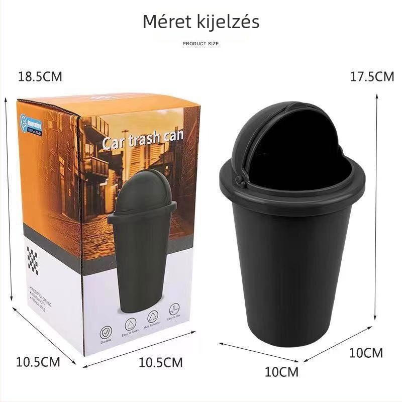Mini autós szemetes fedéllel, ABS anyagból, modell 23a137; alkalmas az autóba, íróasztalra és nappaliba.