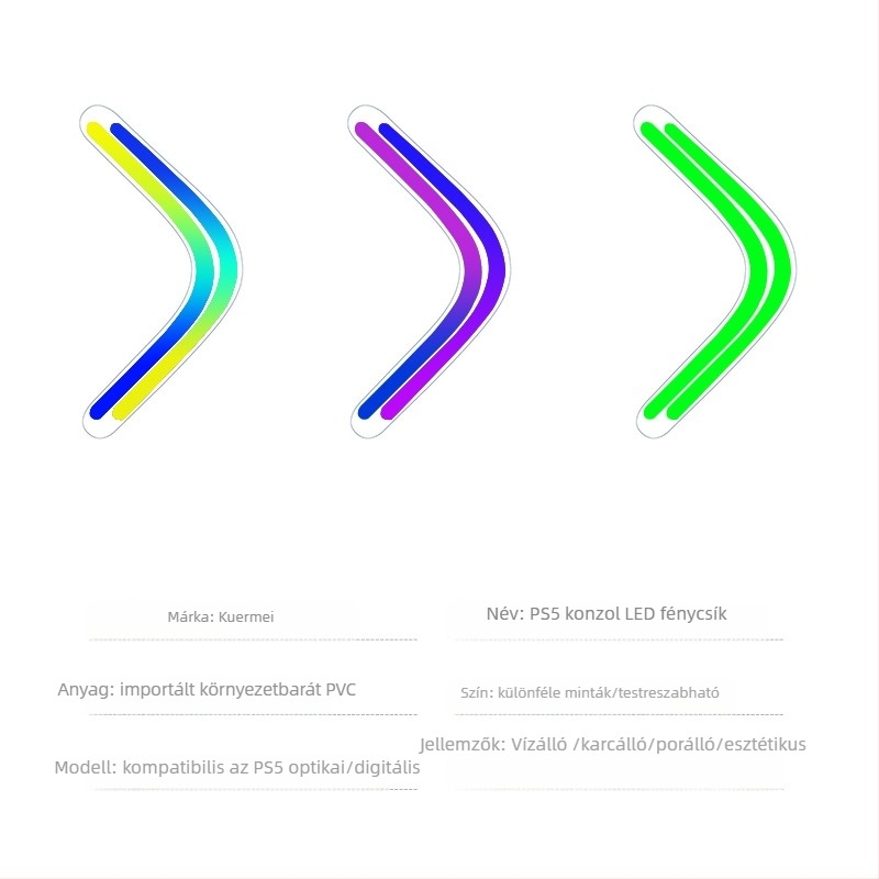PS5 védőfólia gradient LED világítócsíkkal, PVC 0,1 mm, vízálló, szennyeződés elleni, testreszabható