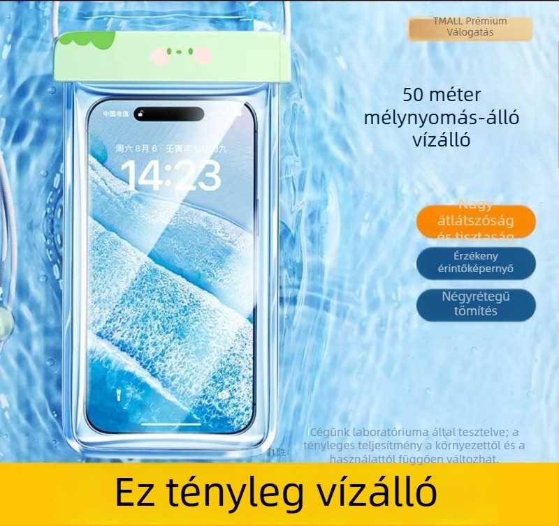 Érintőképernyős vízálló telefon tok, önzáró átlátszó tok a tengerpartra, búvárkodásra és raftingra
