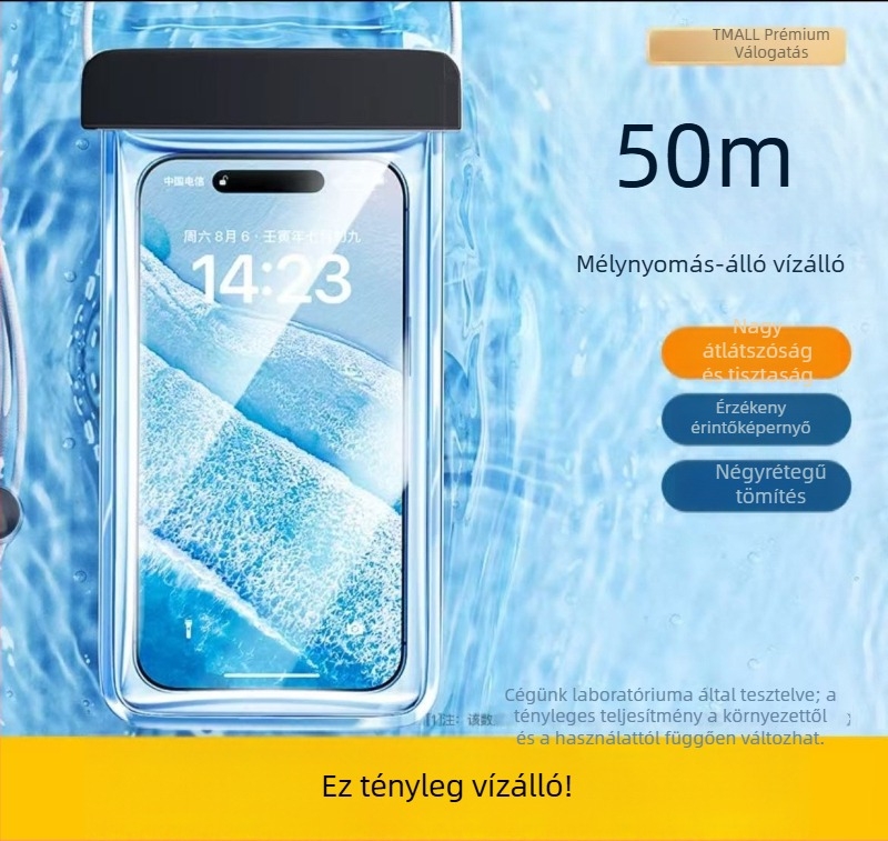 Érintőképernyős vízálló telefon tok, önzáró átlátszó tok a tengerpartra, búvárkodásra és raftingra