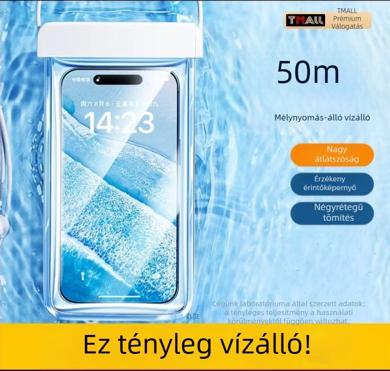 Érintőképernyős vízálló telefon tok, önzáró átlátszó tok a tengerpartra, búvárkodásra és raftingra