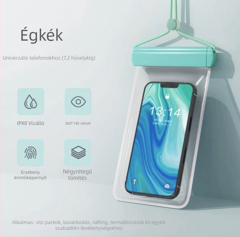Érintőképernyős vízálló telefon tok, önzáró átlátszó tok a tengerpartra, búvárkodásra és raftingra