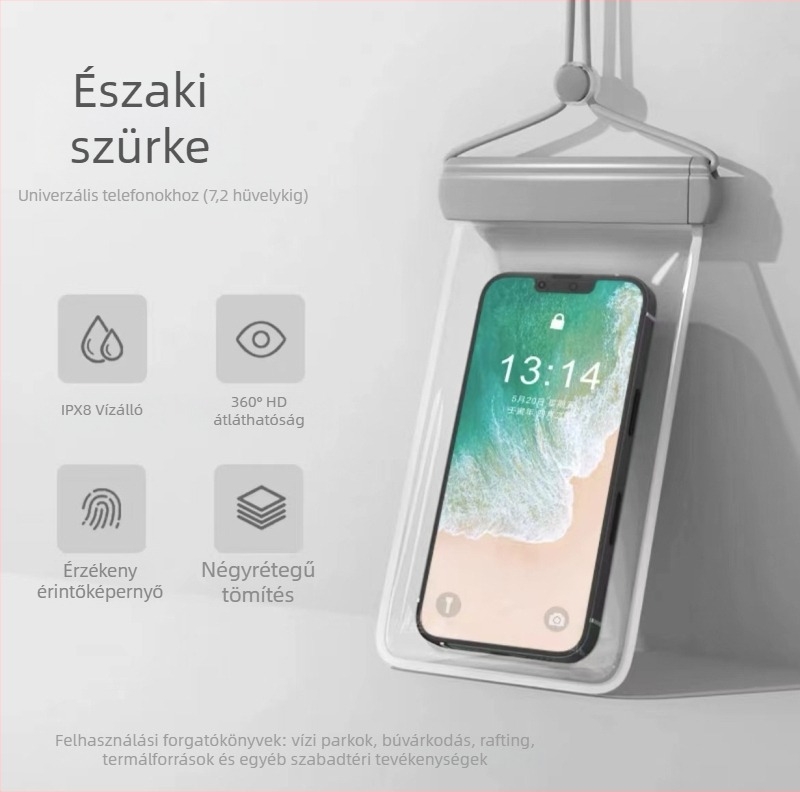 Érintőképernyős vízálló telefon tok, önzáró átlátszó tok a tengerpartra, búvárkodásra és raftingra