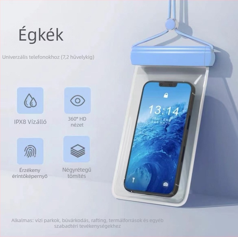 Érintőképernyős vízálló telefon tok, önzáró átlátszó tok a tengerpartra, búvárkodásra és raftingra