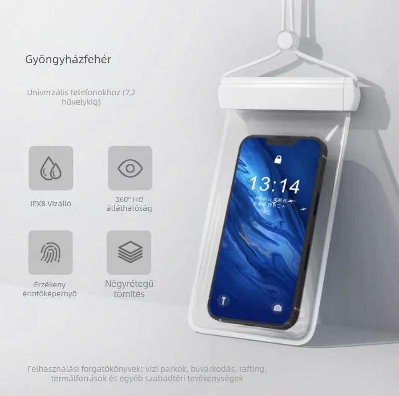 Érintőképernyős vízálló telefon tok, önzáró átlátszó tok a tengerpartra, búvárkodásra és raftingra