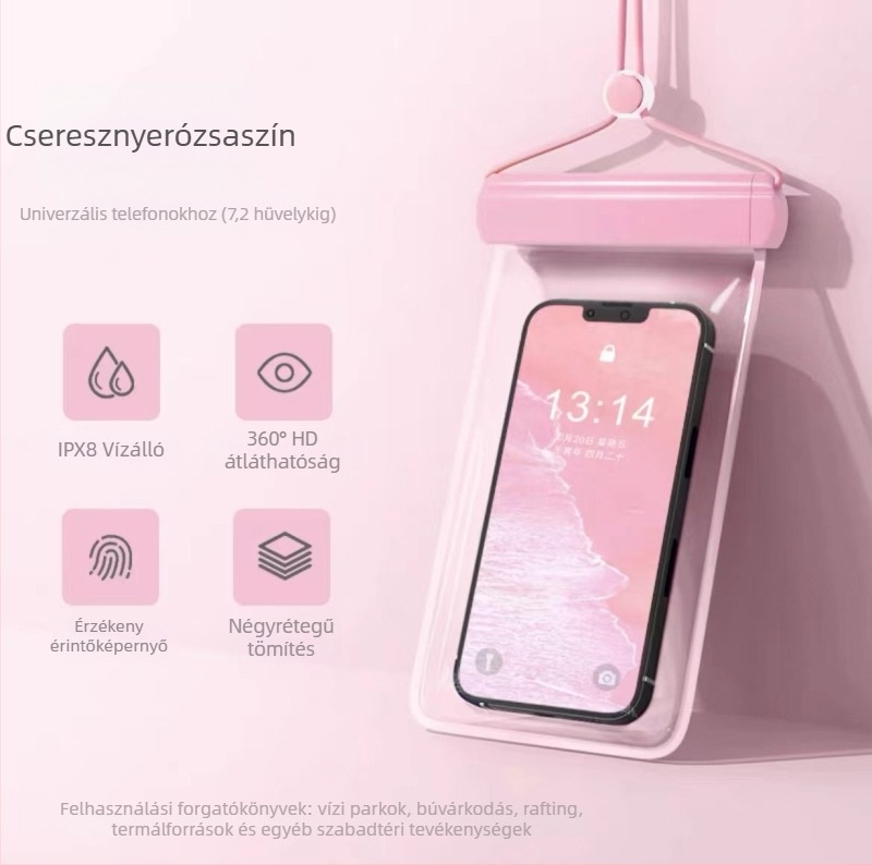 Érintőképernyős vízálló telefon tok, önzáró átlátszó tok a tengerpartra, búvárkodásra és raftingra