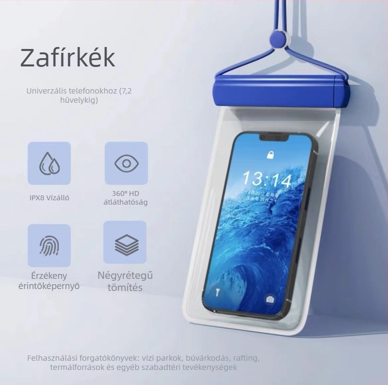 Érintőképernyős vízálló telefon tok, önzáró átlátszó tok a tengerpartra, búvárkodásra és raftingra