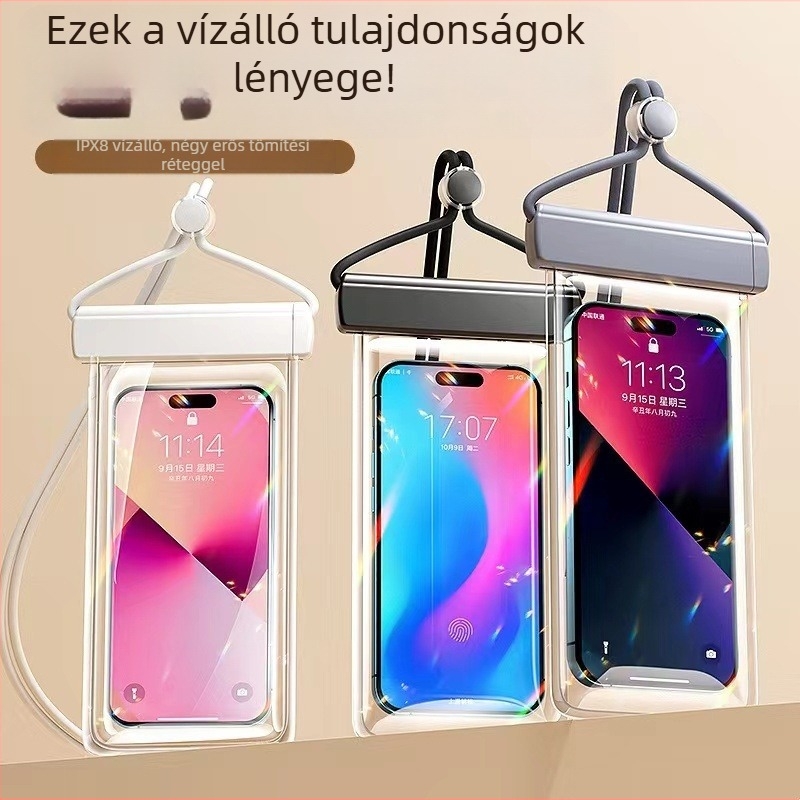 Érintőképernyős vízálló telefon tok, önzáró átlátszó tok a tengerpartra, búvárkodásra és raftingra