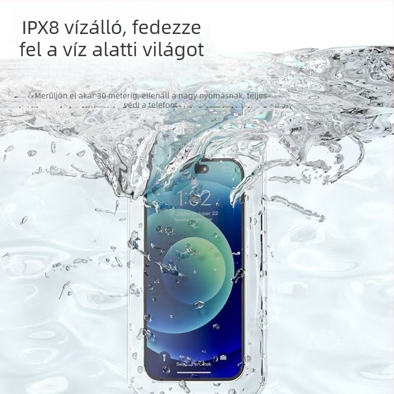 Érintőképernyős vízálló telefon tok, önzáró átlátszó tok a tengerpartra, búvárkodásra és raftingra