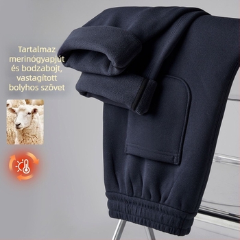 Férfi gyapjú-velúr nadrág fleece béléssel, téli, szélálló, egyenes szabású