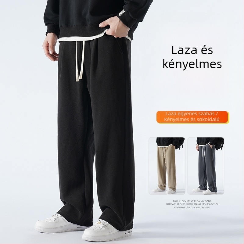 Téli férfi edző nadrág kettős oldalú fleece-béléssel, laza szabású, vastag és meleg